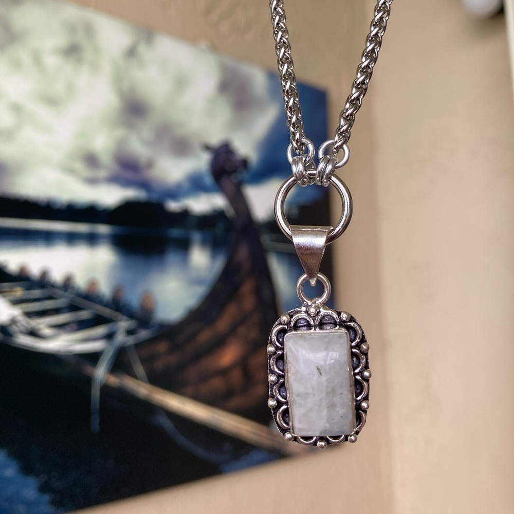 925 sterling silver overlay White quartz gemstone charm boho stone necklace . - Picture 14 of 16